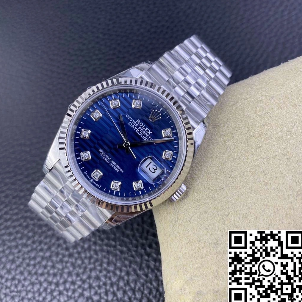 Blue M126234 Dial Diamond Rolex 36MM Steel Hourmarker Motif Factory Clean Stainless Datejust 1007